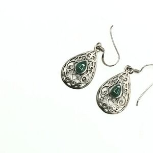 Elegant Silver and Green Teardrop Earrings